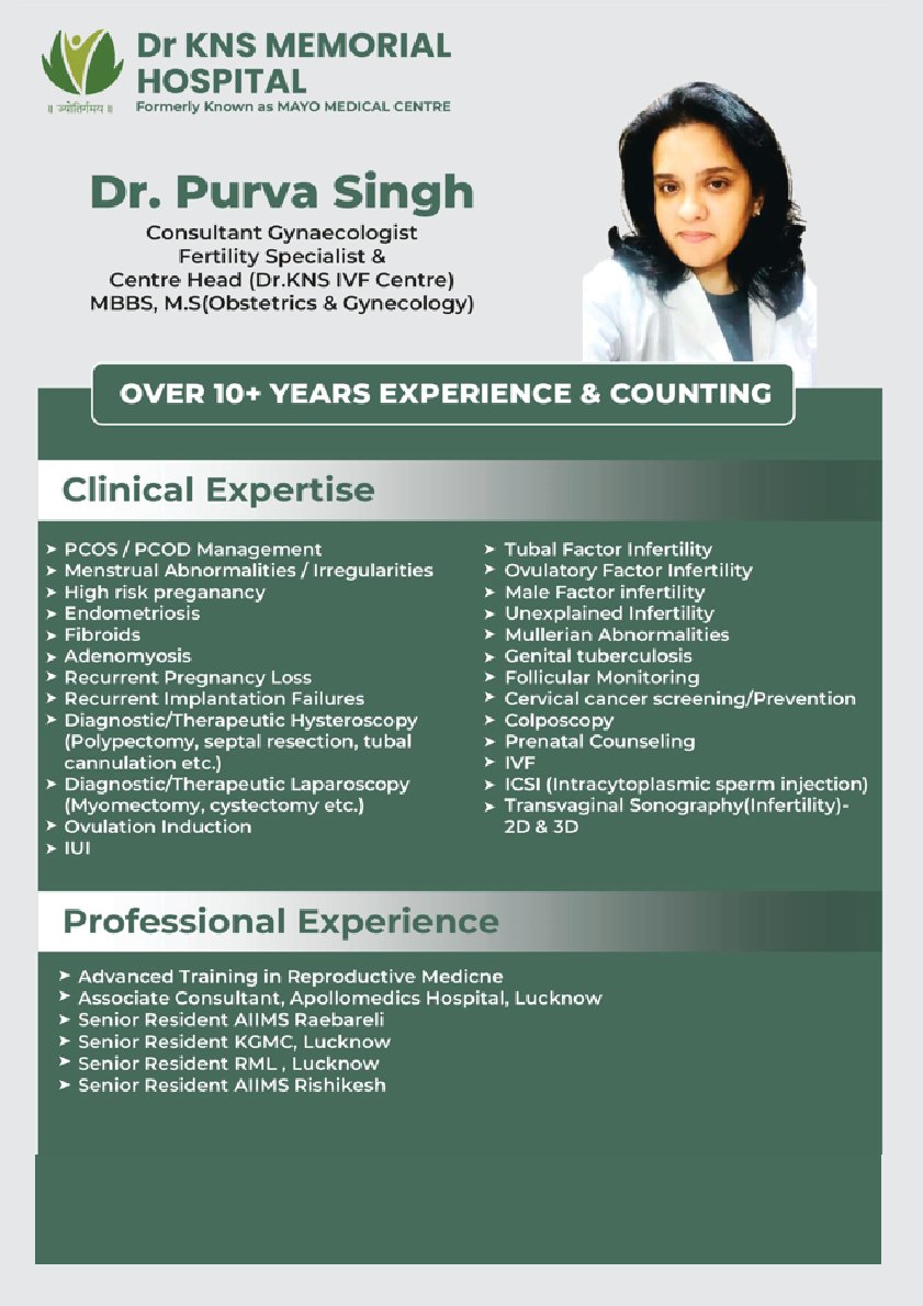 Dr. Purva Singh - Consultant Gynaecologist, Fertility Specialist - MBBS, MS